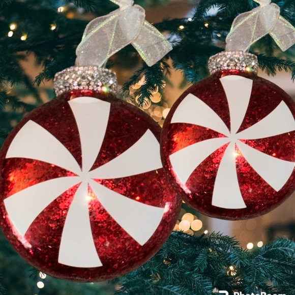 Peppermint Candy Glitter Handmade Christmas Tree Ornaments, Sparkling Crystals - Picture 10 of 16